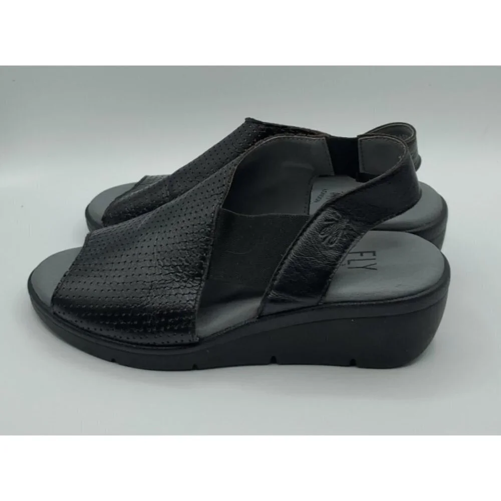 Fly London Women's Black Corners Sandal Peep Toe Size 36 US 5.5 - 6